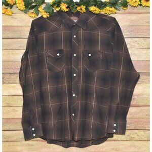 Rafter C Boy's XXL Brown Plaid Western Shirt White Pearl Snap Long Sleeve Cowboy